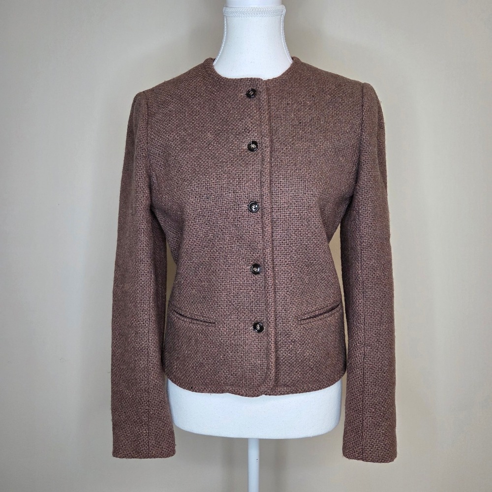Vintage Prestige of Boston Brown Wool Basketweave Blazer Jacket‎ Size 8